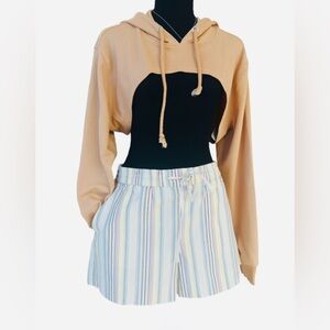 LOFT ~ Striped High-Waist Drawstring Shorts White with Pastel Stripes